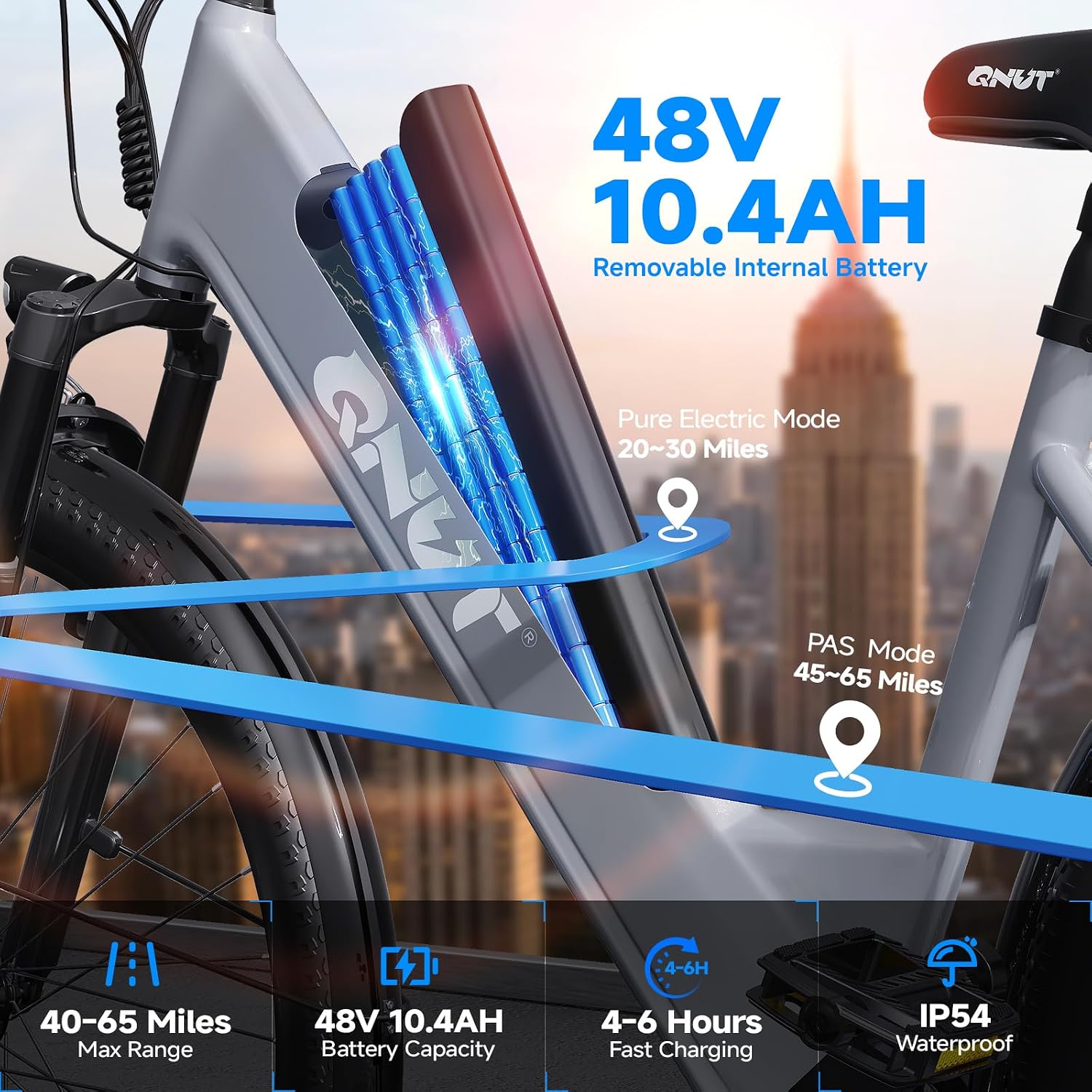 QNUT Electric Bike for Adults, 1200W Peak Commuter Ebike with 48V Built-in Battery 26' City Step Through E-Bike 7-Speed 65Miles 20Mph Urban Electric Bicycles for Women Men Teens