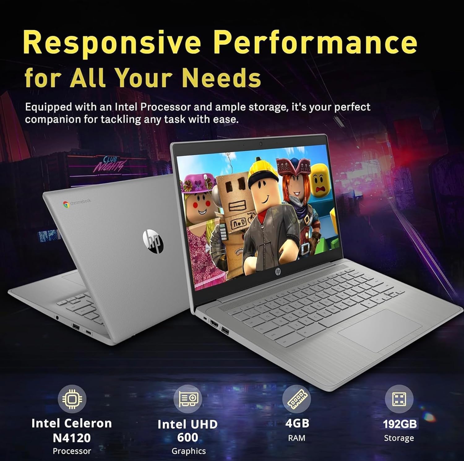 HP Chromebook 2025 Premium 14' HD Laptop Computer Light Slim Business, 4-Core Intel Processor, 4GB RAM, 192GB Storage (64GB eMMC+128GB Card), WiFi, Webcam, Long Battery, Chrome OS +MarxsolAccessory