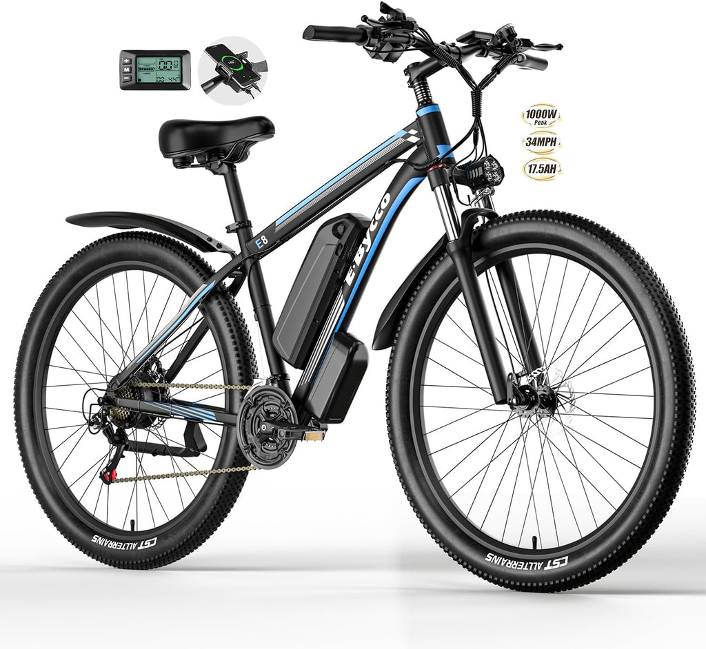 E·Bycco 29' Electric Bike for Adults, 48V 17.5AH, 1000W Peak Electric Mountain Bikes, 21-Speed Pedal Assist Ebikes, 34MPH 80 Miles Long Range Waterproof Commuter Electric Bicycle for Large Men