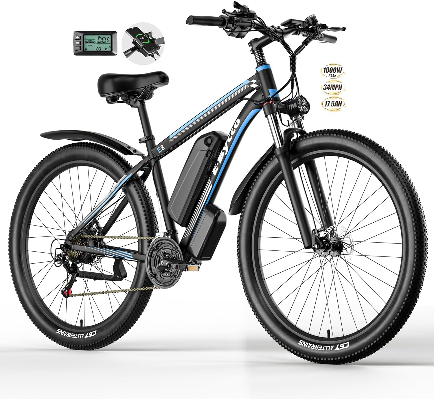 E·Bycco 29' Electric Bike for Adults, 48V 17.5AH, 1000W Peak Electric Mountain Bikes, 21-Speed Pedal Assist Ebikes, 34MPH 80 Miles Long Range Waterproof Commuter Electric Bicycle for Large Men