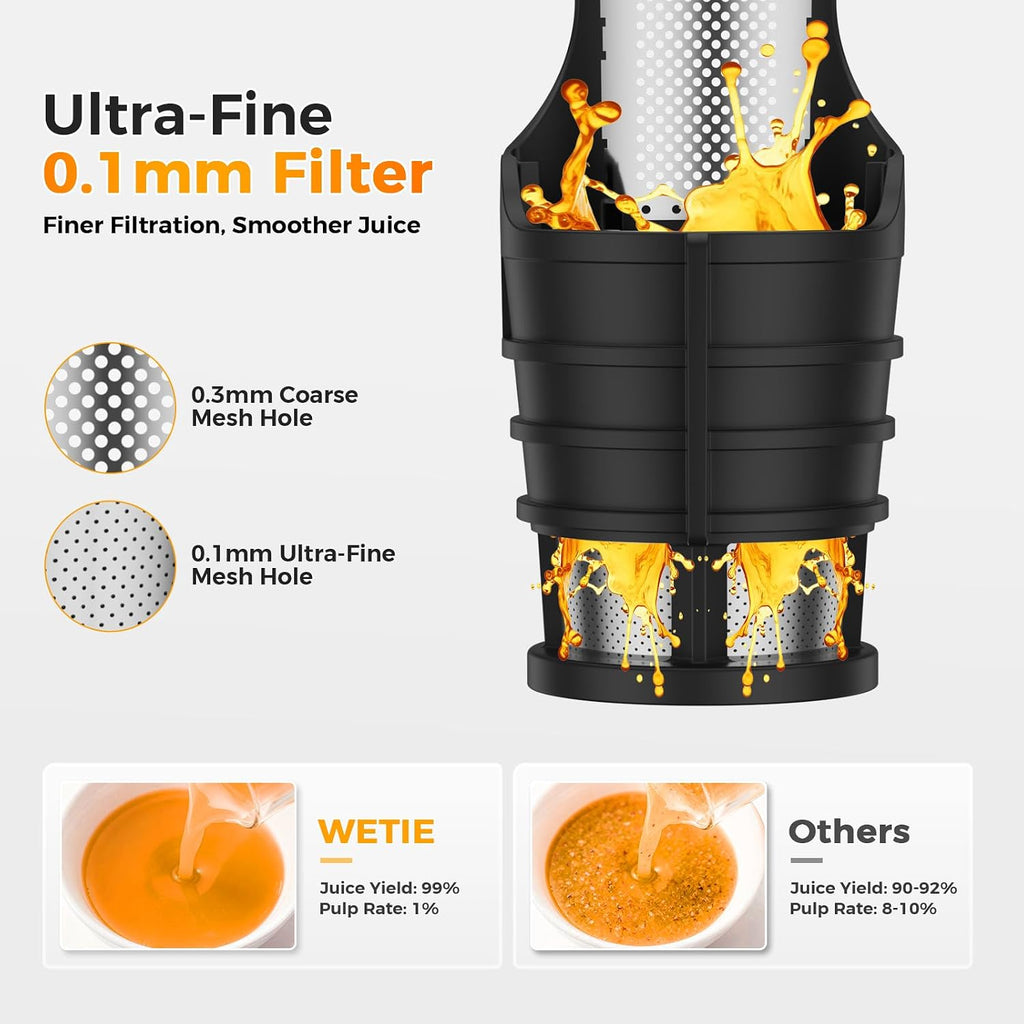 WETIE Cold Press Juicer, Slow Masticating Juicers Machines with Touch Screen, Adjustable Juicing Pressure, 99% Juice Yield, 3.54'' Wide Chute Juicer Extractor, Easy to Clean with Brush & Recipes
