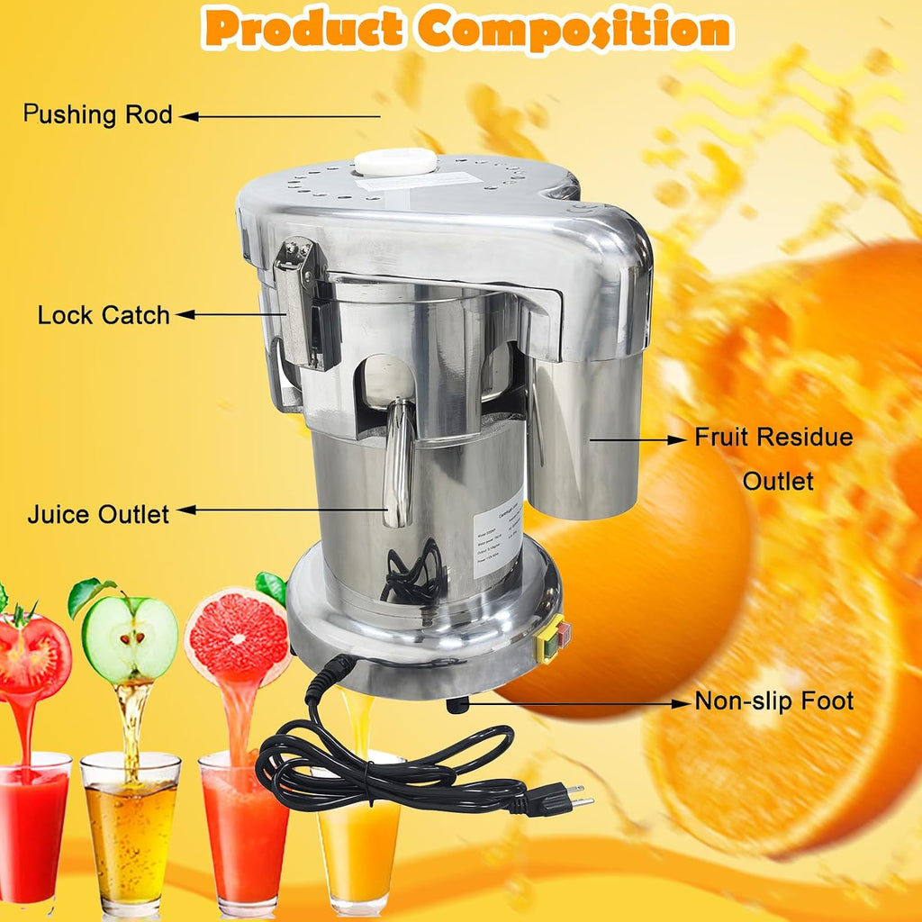 Commercial Fruit and Vegetable Juicer Press Juice Extractor Electric Centrifugal Juicer Output Juice 11-22lb/min 110V 750W