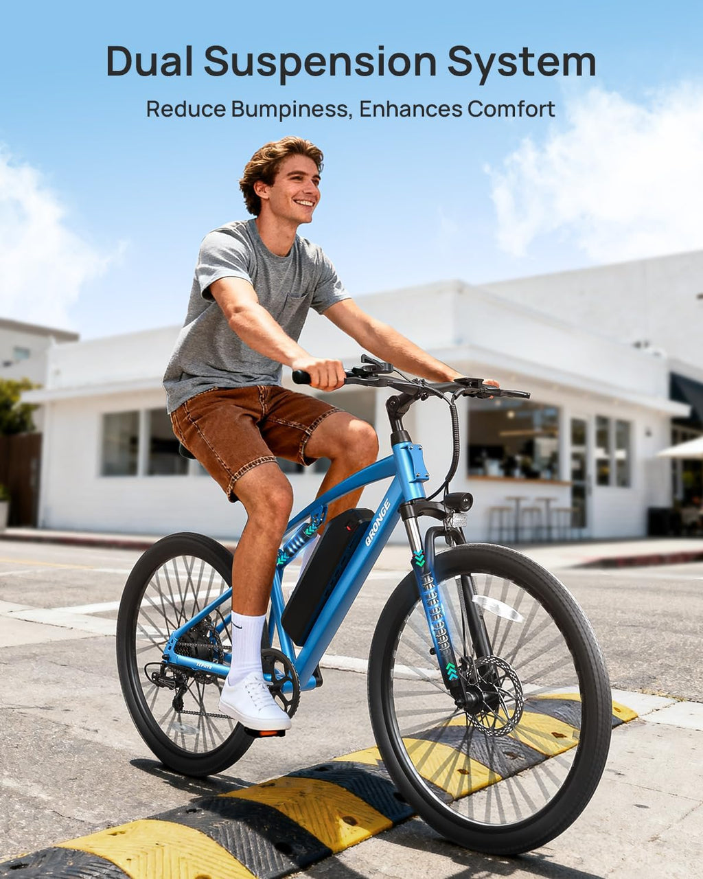 QRONGE Electric Bike for Adults, Full Suspension Ebike, 1000W Peak Motor 486Wh Battery, 28MPH(PAS Mode) Mountain Electric Bicycles, 7 Speed, 26'' Tire, Up to 70 Miles, Zephyr