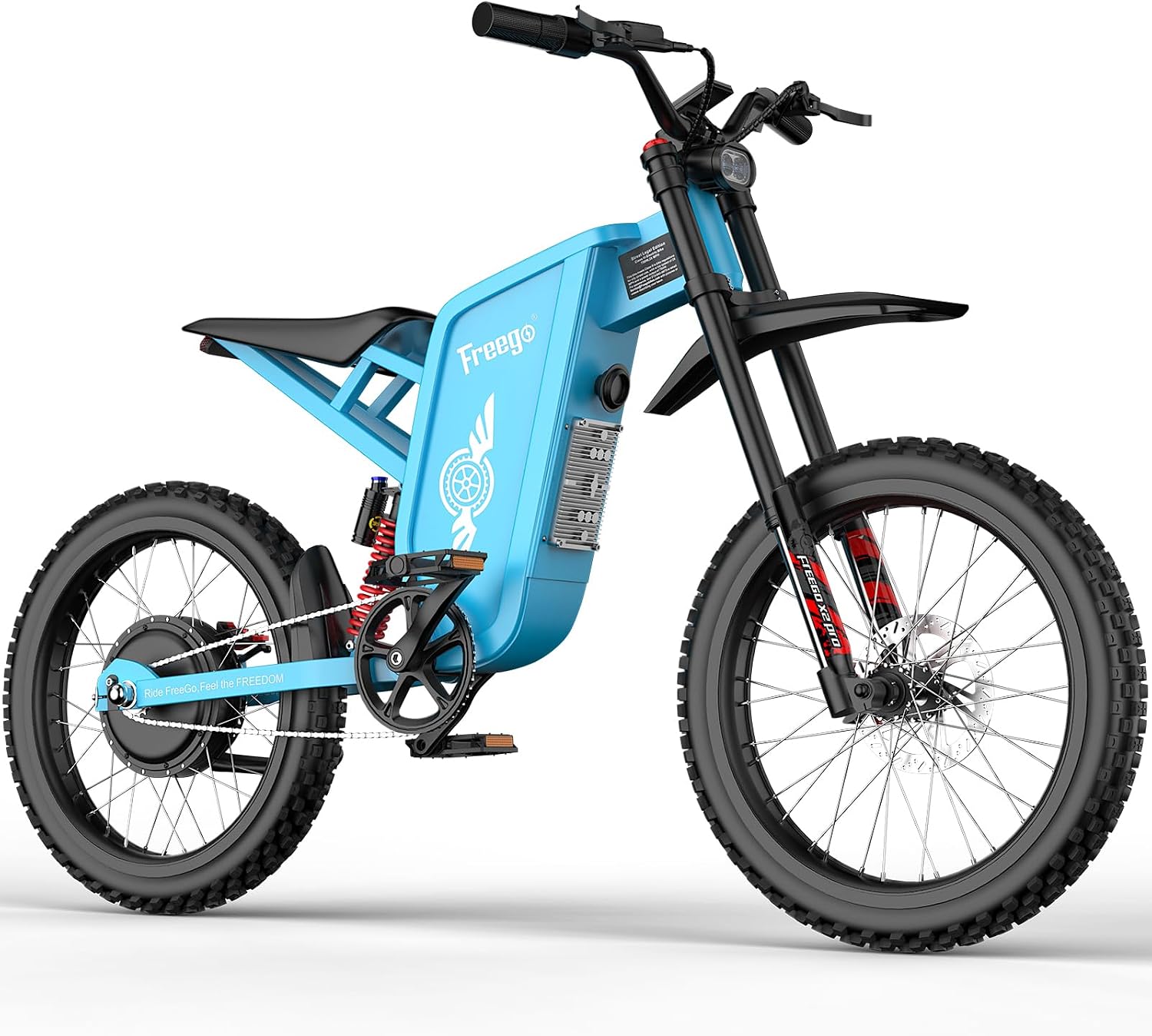 Freego Electric Motorcycle for Adults, X2Pro Electric Dirt Bike 6000W(Peak) Motor 60V/30Ah Battery,50MPH Off Road Electric Bicycle,19x2 Tire Full Suspension/Four-Piston Hydraulic Brake