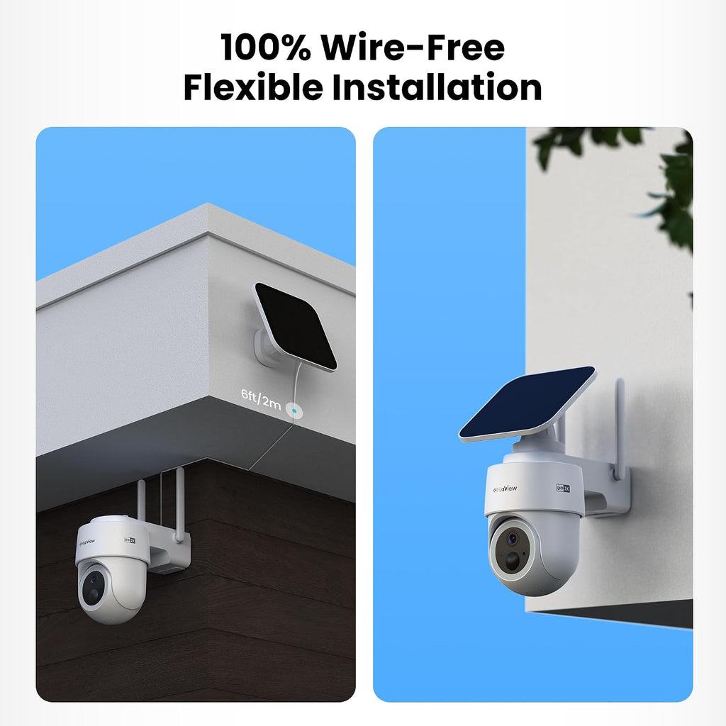 LaView 2K 3MP Solar Security Cameras Wireless Outdoor, Cameras for Home Security, 360° Pan & Tilt Rechargeable Battery Outdoor Camera, IP65, Color Night Vision, Two-Way Audio, Work with Alexa(2 Pack)