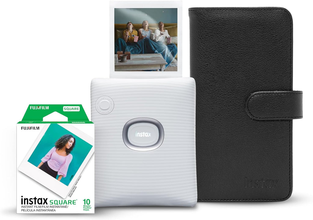 Instax Square Link Smartphone Printer Starter Kit - Ash White with Album and Instax Square Film (10 Exposures)