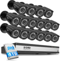 ZOSI 16 Channel Security Camera System with 4TB Hard Drive, 16 x 1080P Indoor Outdoor Wired Cameras, AI Person Vehicle Detection, Night Vision, 16CH DVR for Business 24/7 Recording, No Monthly Fee