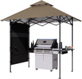 ABCCANOPY 8x5 Pop Up Grill Gazebo - Outdoor BBQ Canopy with Shelf & Sidewall, Portable Barbeque Shelter with 2 Magnetic LED Lights, Carry Bag for Patio Garden Events Picnic Grilling, Khaki