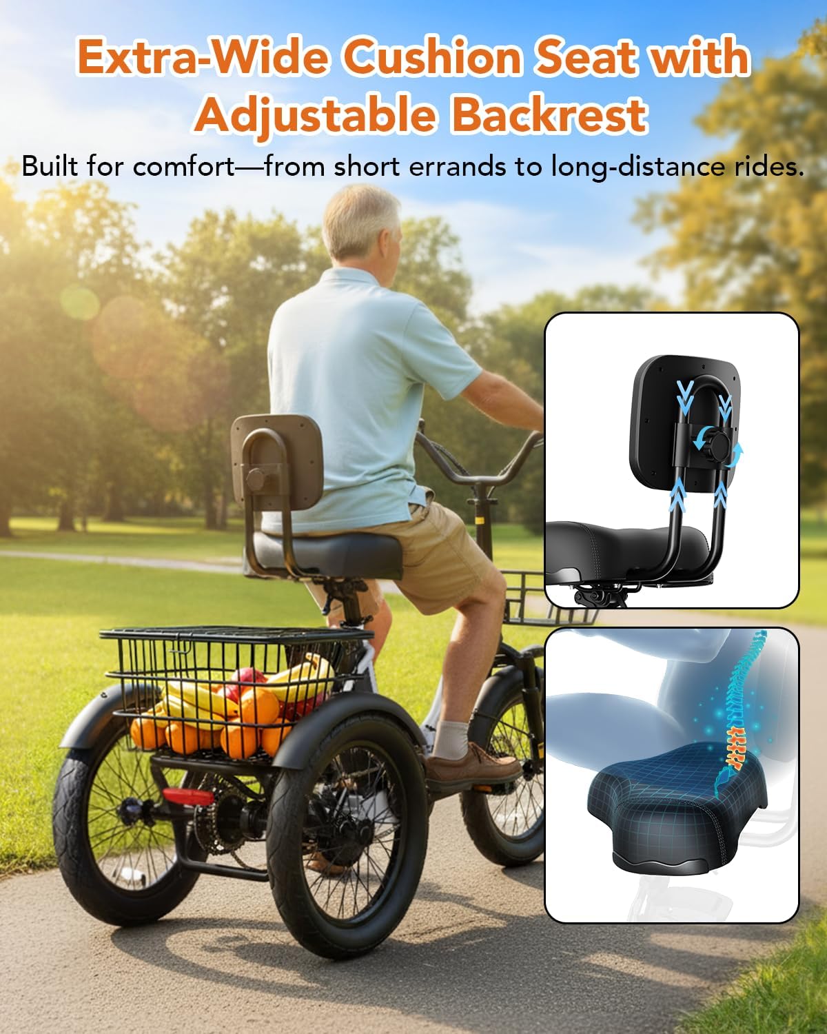 Qlife Triker Electric Bike, 1200W Brushless Motor Folding Trike Ebike, 48V10.4AH Removable Battery, 3 Wheel Electric Bicycle, 18 Tire Tricycle for Adults