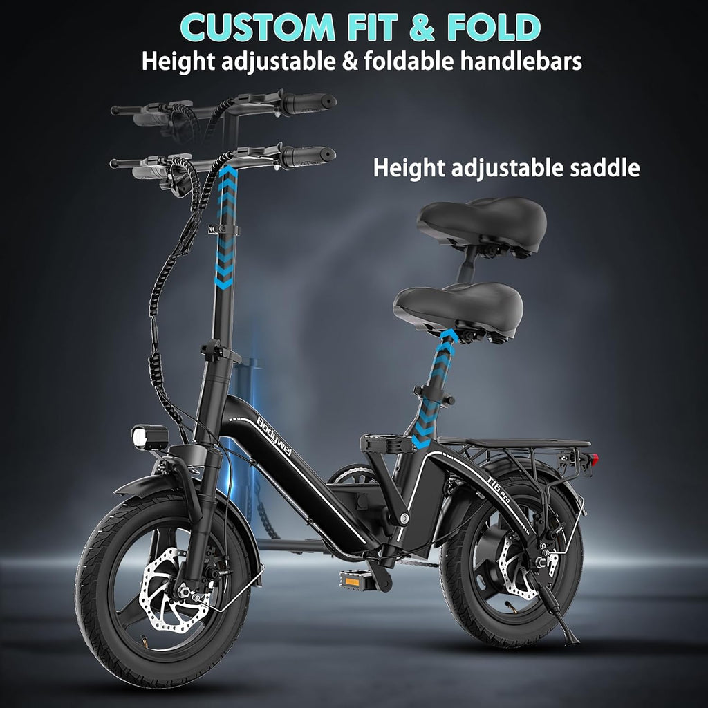 Bodywel Electric Bike for Adults, 14'/16''/20'' Ebike for Commuting, 750W/1500W Peak Motor Electric Bicycles, Foldable EBikes for Adults and Teens