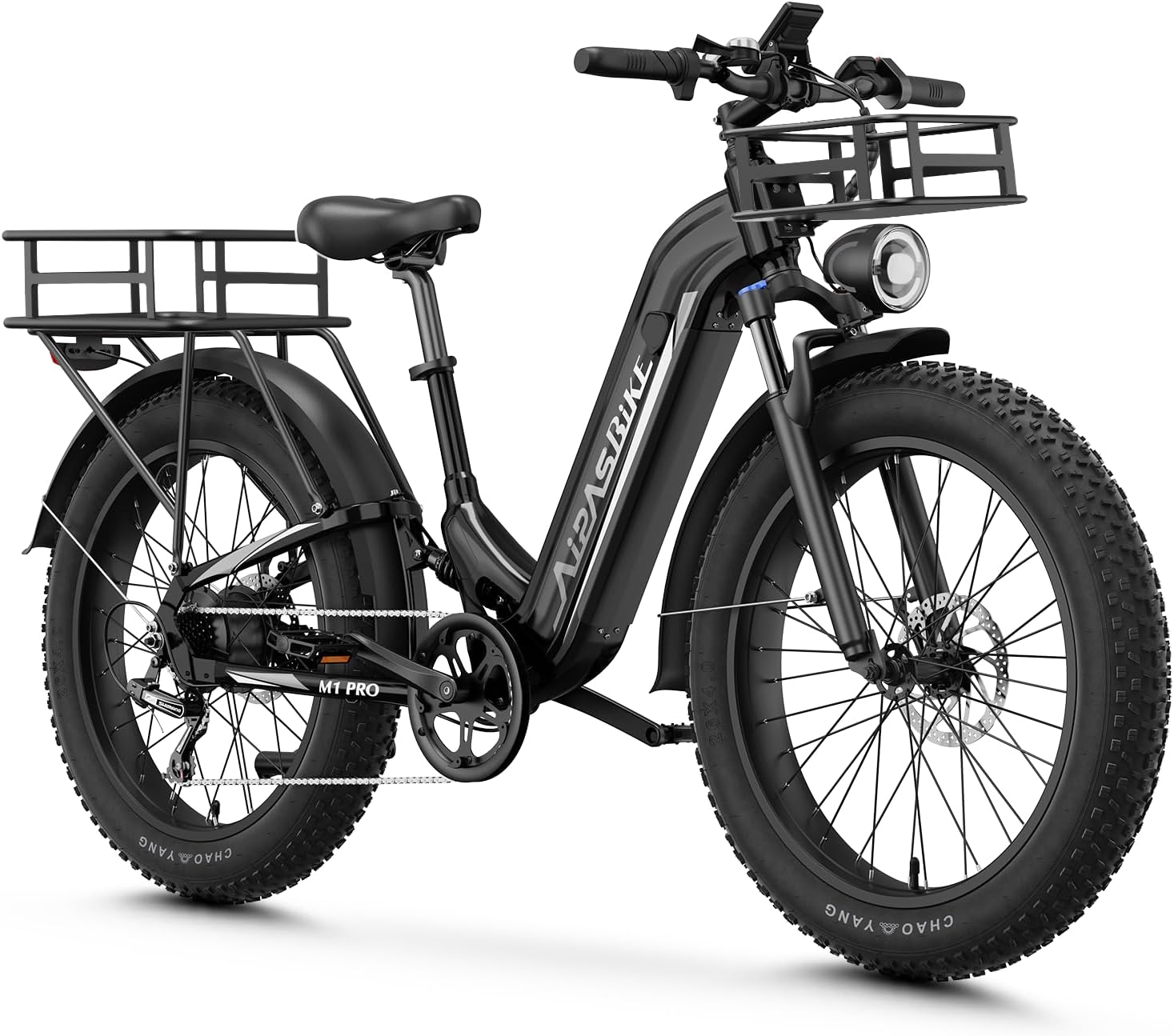 Aipas M1 Pro Electric Bike, 1800W Peak Motor Electric Bike for Adults, 26'' x 4.0'' Fat Tire Ebike, 48V 17.5Ah Electric Mountain Bike, 36MPH, 85 Miles Electric Bicycle, 7 Speed, 110NM with Rear Basket