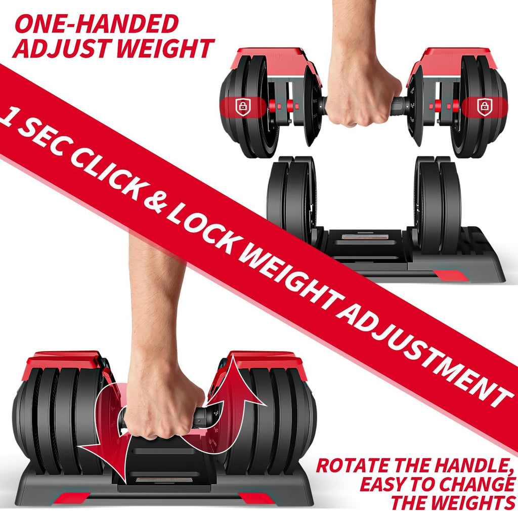 Adjustable Dumbbell, 52.5LBS Dumbbell Adjustable Weight, 1-Sec Fast Adjust Dumbbells, 12 Free Weights with Anti-Slip Metal Handle, Home Gym Workout Equipment for Men and Women (Single)