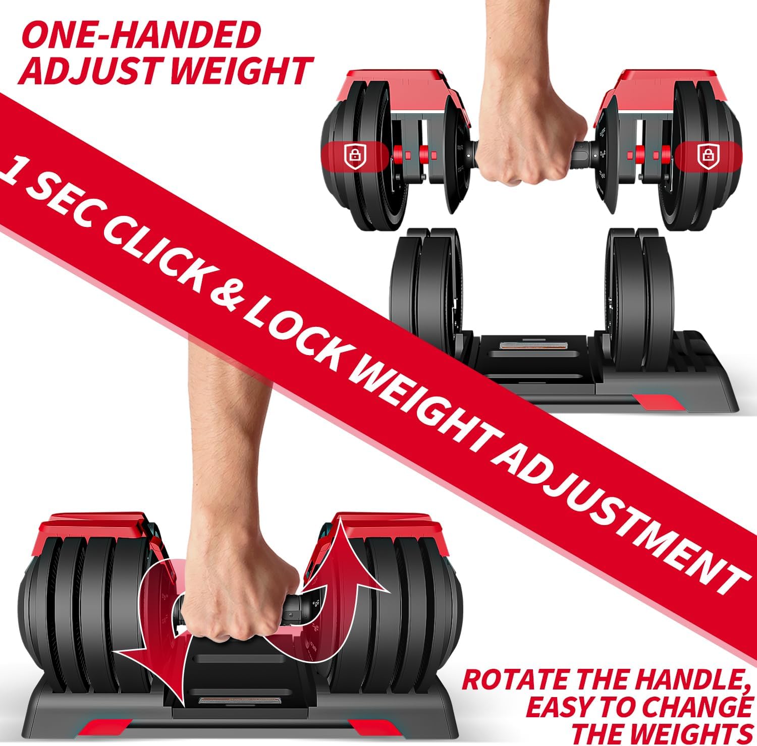 Adjustable Dumbbell, 52.5LBS Dumbbell Adjustable Weight, 1-Sec Fast Adjust Dumbbells, 12 Free Weights with Anti-Slip Metal Handle, Home Gym Workout Equipment for Men and Women (Single)