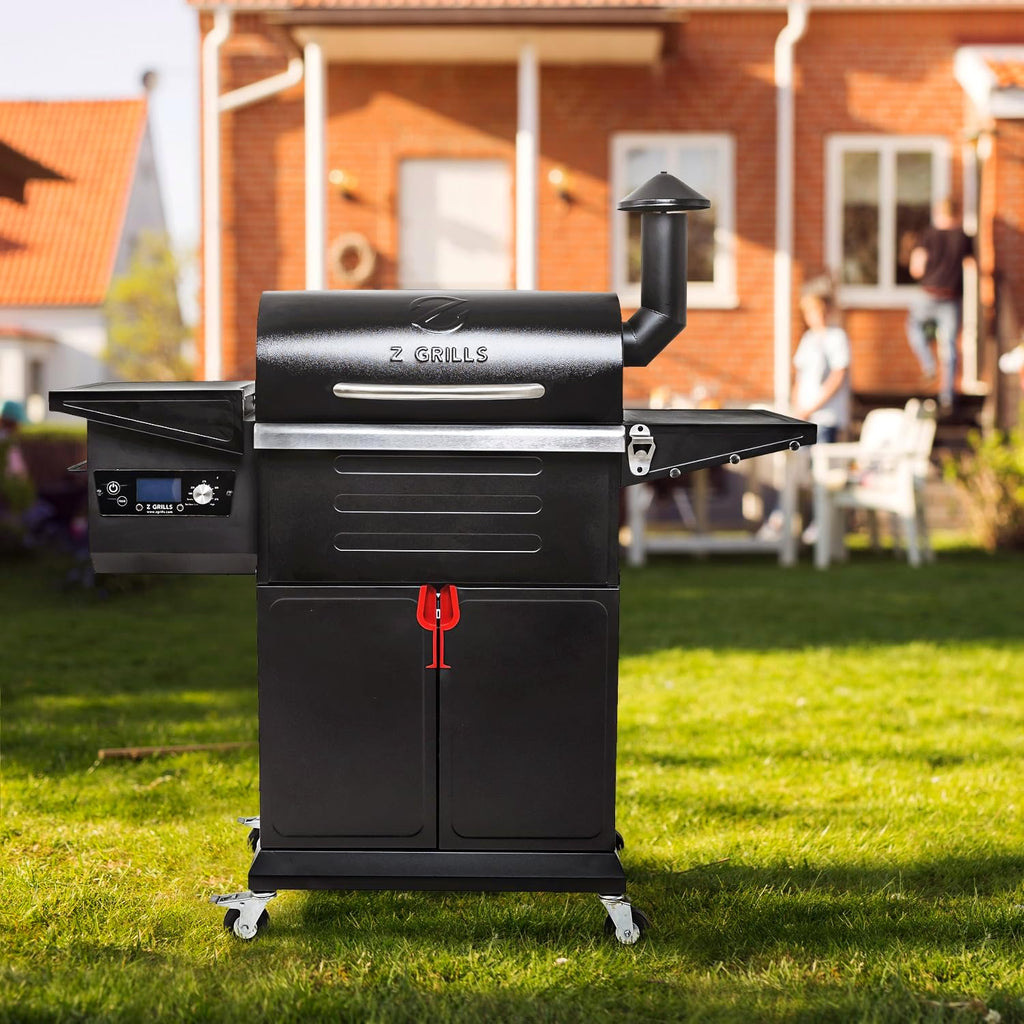 Z GRILLS Wood Pellet Grill & Smoker 8-in-1 Pellet Grill with Automatic Temperature Control，Meat Probes，572 Sq. in Area for Backyard Camping Outdoor Party,Bright Black
