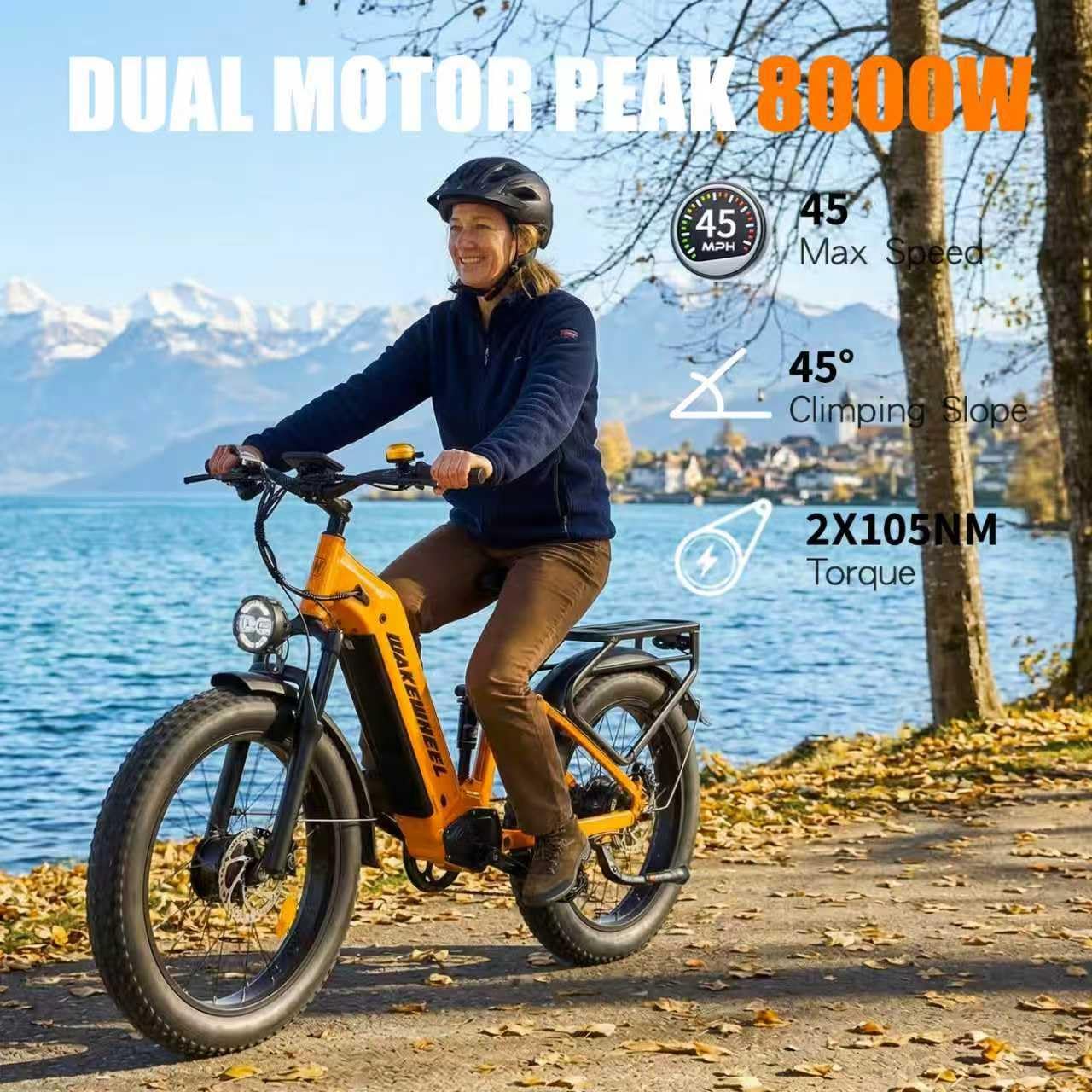 Peak 8000w Electric Bike for Adults, 60V Battery Ebike, Fat Tire & Long Range Electric Bicycles, 210Nm Mountain Bike Full Suspension, Hydraulic Brake Electric Bicycle
