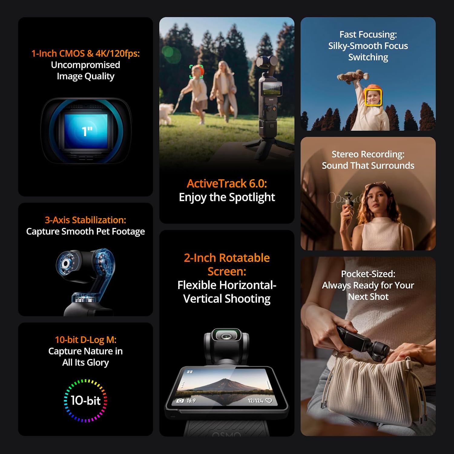 DJI Osmo Pocket 3 Creator Combo, 1'' CMOS, 4K Resolution/120fps Vlog Camera, 3-Axis Stabilization, Face/Object Tracking, Mic Included for Clear Sound, Digital Camera for YouTube
