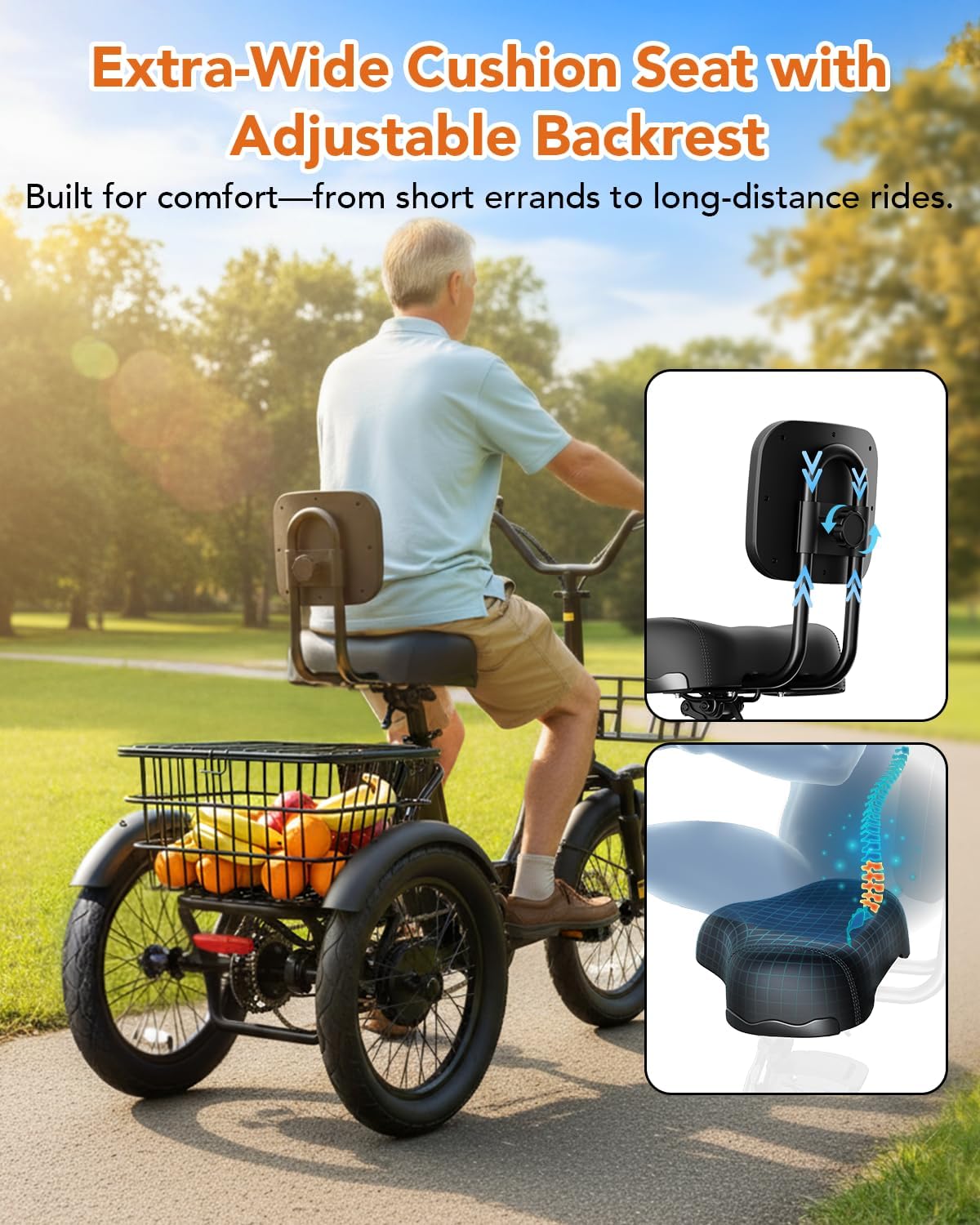 Qlife Triker Electric Bike, 1200W Brushless Motor Folding Trike Ebike, 48V10.4AH Removable Battery, 3 Wheel Electric Bicycle, 18 Tire Tricycle for Adults
