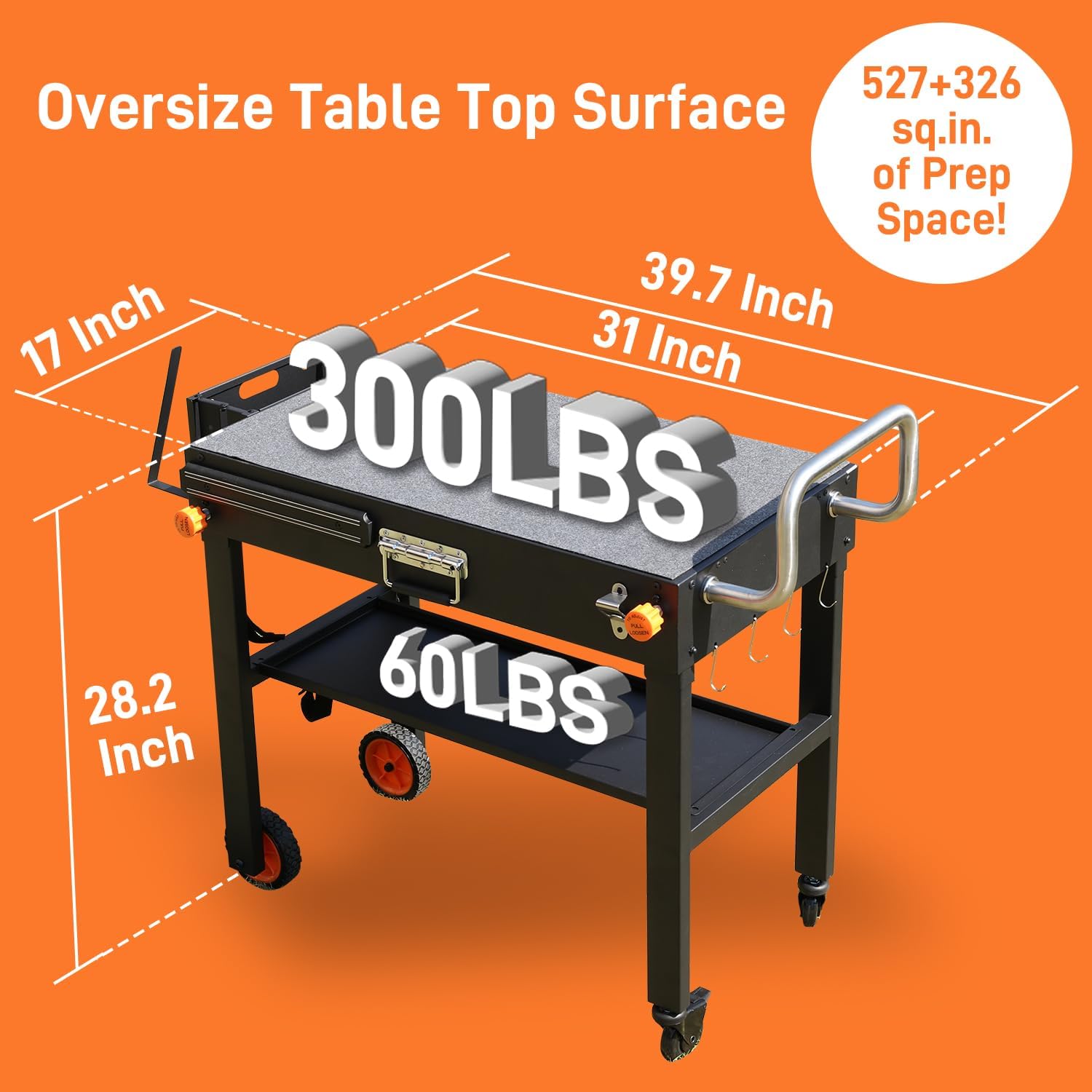Outdoor Portable Grill Table Stand - Folding Prep Stand for 17' or 22' Blackstone Griddle, Large Space Blackstone Table with Wheels, Pizza Oven Cart for Ninja, Patio Grilling Backyard BBQ Grill Cart.