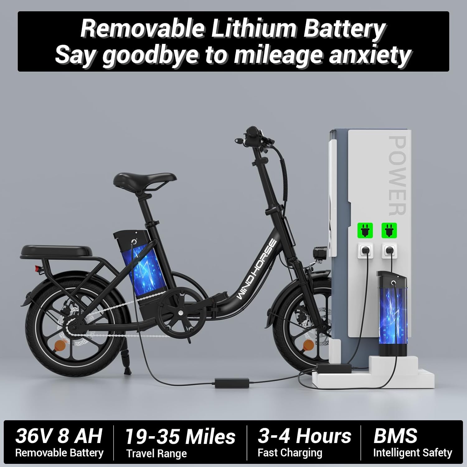 RIDWIND 16' Folding Electric Bike Adults, Peak 630W Adult Electric Bicycles, Up to 25 MPH and 35 Miles Foldable Ebikes, Electric Bike for Teens with 36V 8Ah Removable Battery, UL2849 Certificate