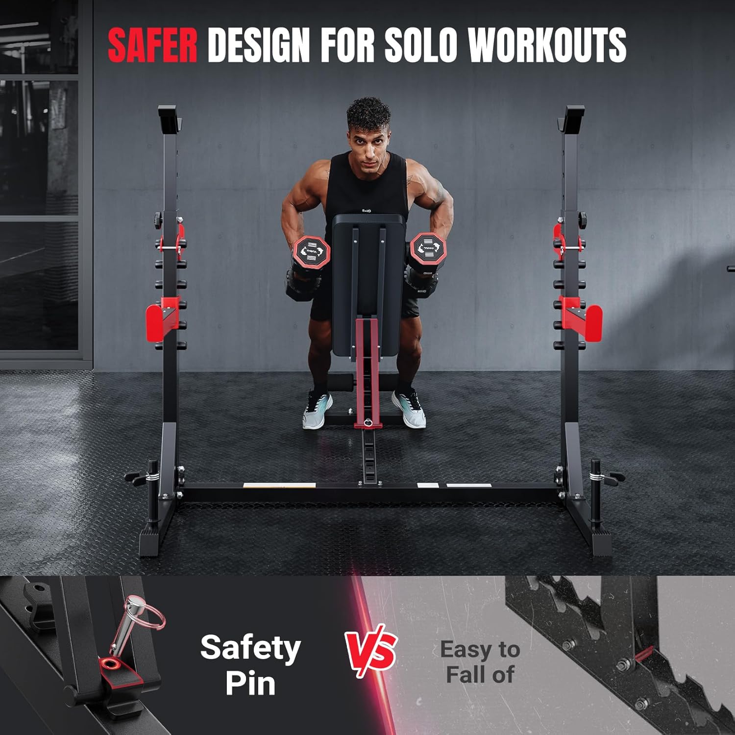 Yoleo Weight Bench with Rack - Bench Press Set, Leg Extension, Preacher Curl & Flat/Incline/Decline Full Body Workout Bench, Adjustable Olympic Weight Benches for Home Gym(47.44IN WIDE GRIP)