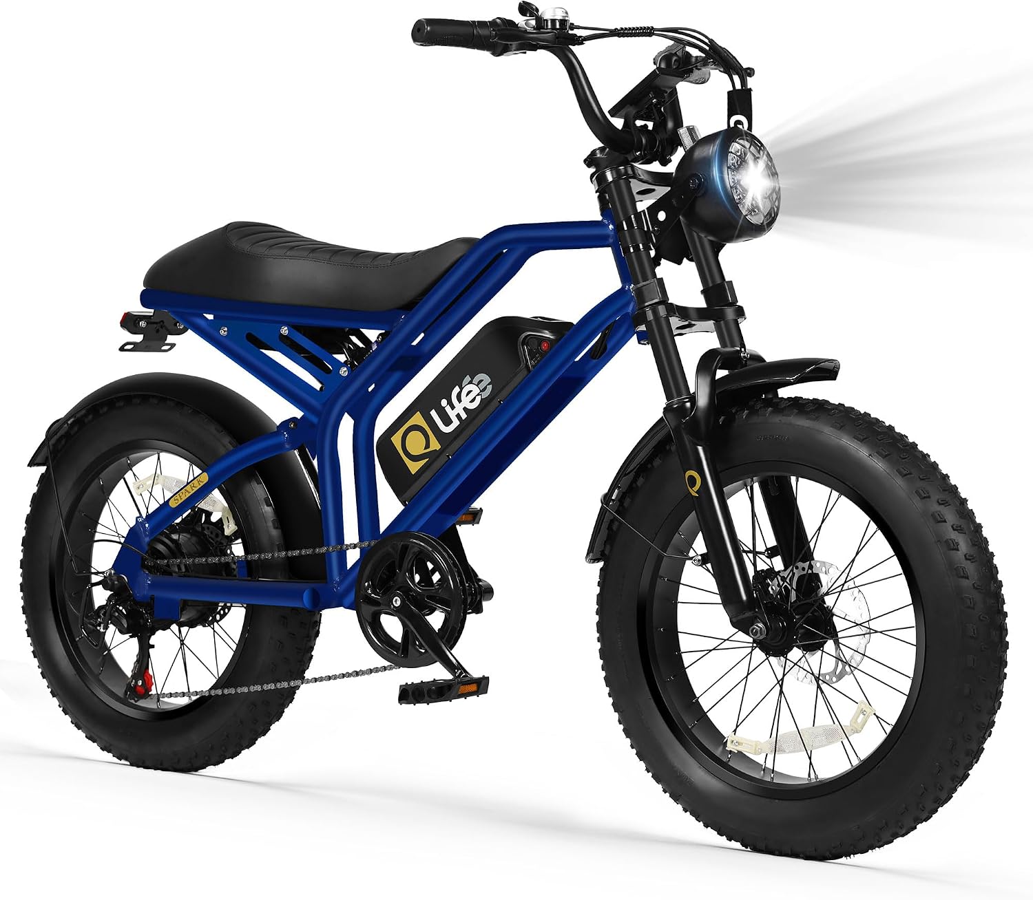 Qlife Electric Bike for Adults/Teens Spark-1500W Peak Motor 20' Fat Tires 28MPH(Unlock to 35MPH) Dirt Bike, 624-1248Wh Removable Battery Ebike, Dual Suspension & Brakes Motorcycle, 21-Speed Bicycle