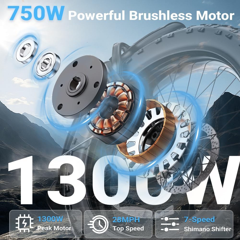 1300W Folding Electric Bike for Adults, 75 Miles PAS Range, 52V 13Ah Removable Lithium Battery, Front Suspension Electric Bicycle, 20MPH 7-Speed Commuter Ebike, Max 330LBS, UL2849 Certified