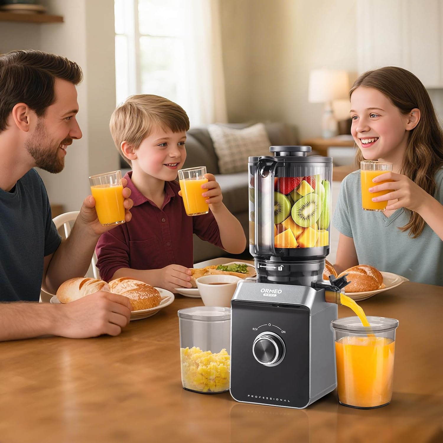 Cold Press Juicer, ORMEO HOME Masticating Juicer Machines with 5.5' Large Feed Chute Fit Whole Vegetables & Fruits, with Pulp Seperation 99.6% Juice Purity, Quiet Motor Easy to Clean BPA Free