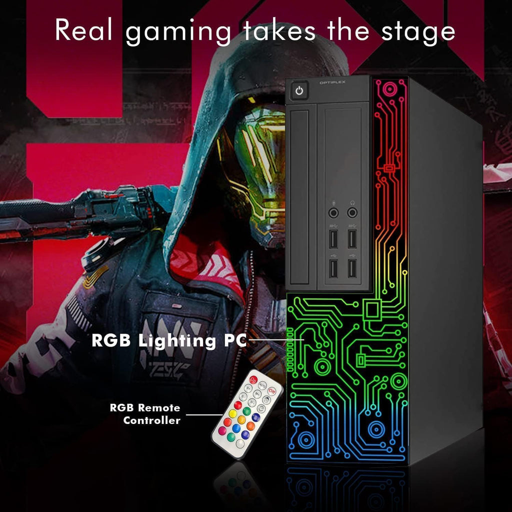 Dell RGB Gaming Desktop PC Computer, Intel Core i5 CPU, GeForce GT 1030 2G, 16GB RAM, 512GB SSD, 24 Inch HDMI Monitor, RGB Keyboard & Mouse & Headset, WiFi, Windows 11 Pro (Renewed)