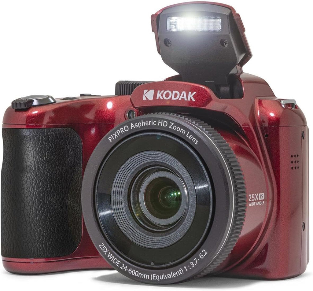 Kodak KODAK PIXPRO AZ255-RD 16MP Digital Camera 25X Optical Zoom 24mm Wide Angle Lens Image Stabilization 1080P Full HD Video 3' LCD Vlogging, with Bag & 32GB SD Card + Reader