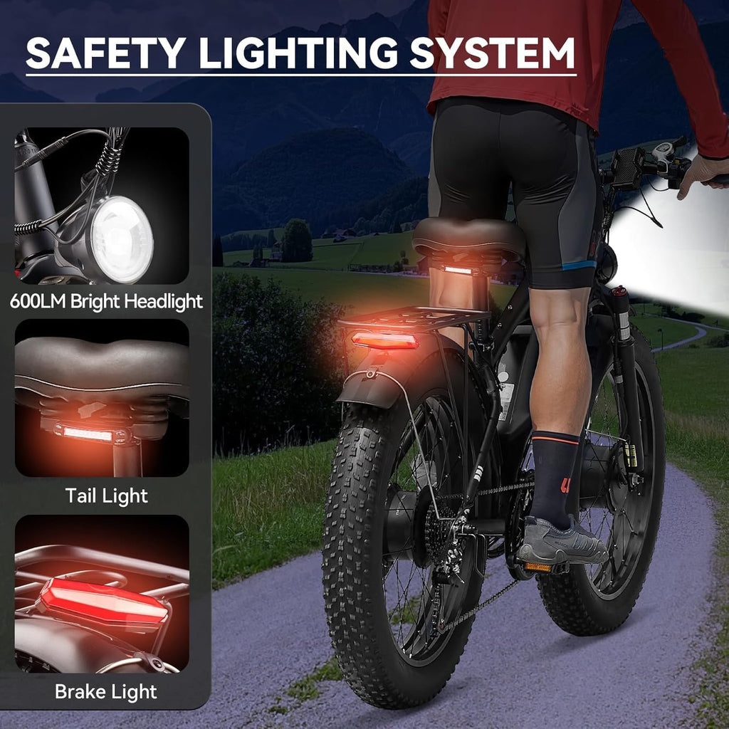 6000W Peak Dual Motor Ebike for Adults - 52V 34Ah Fast Electric Bike for Men Women 45 MPH,Up to 100 Miles,24' Fat Tire Lockable Suspension Electric Bicycle for Snow Off-Road Commuter Mountain E-Bike