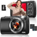 8K Digital Camera for Photography, 88MP WiFi Vlogging Camera for YouTube with Front Rear Lens, Autofocus, 16X Zoom, Compact Travel Cameras with Flash, Touch Screen, 64GB Card, 2 Batteries(Black)