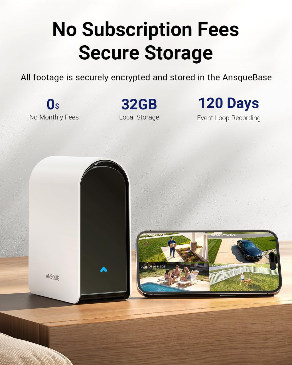ANSQUE Security Cameras Wireless Outdoor Home System, 6 Camera Kit, No Subscription Fees, Solar Powered, Local Storage, 365-Day Battery Life, 360°PTZ Surveillance, Auto Tracking, 2K Color Night Vision
