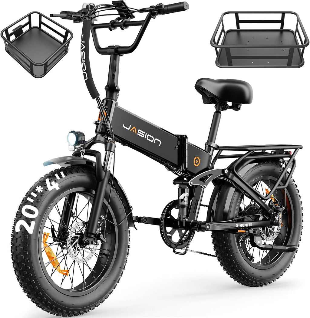 Jasion X Hunter/PRO Electric Bike for Adults,1800W/1400W Peak 20''Fat Tire Foldable Ebike,Folding E Bike Up to 80/70 Miles Range,720/624WH Removable Battery,30 MPH E Bike,Certified by UL2849