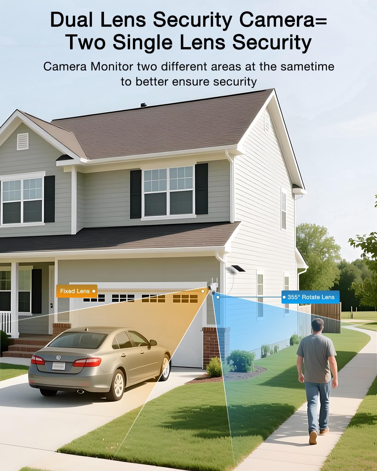 ANRAN 2 Pack Dual-Lens Solar Security Camera Wireless Outdoor - 3MP Fixed Wide-Angle + PTZ 360° View, Home Security Camera with Color Night Vision, 2-Way Talk, PIR Motion Detection, 100% Wire-Free