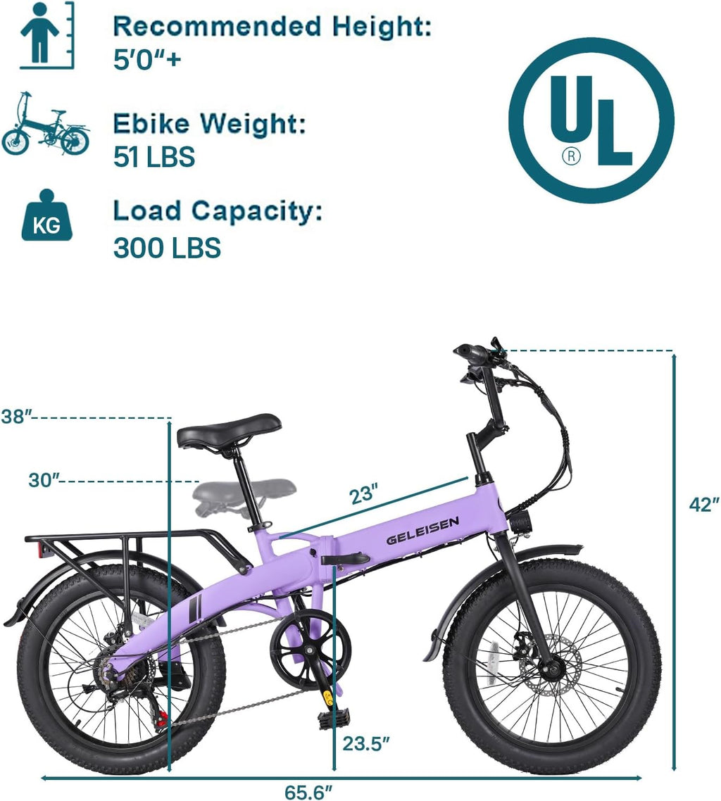 Folding Electric Bike for Adults, 20'×3.0 Fat Tire Electric Bicycle, 374.4Wh Battery Ebike, 20MPH Electric Cargo Bike with LCD Color Display & 6 Speed Gears (Fits for 5'0'+)