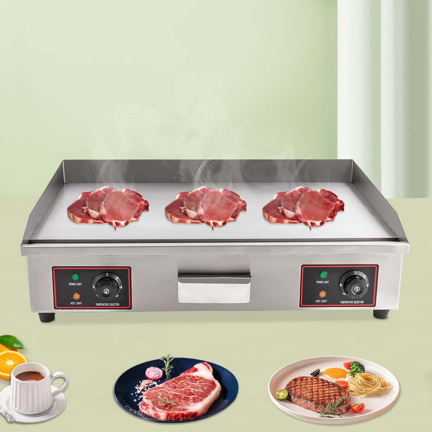 30'Commercial Electric Griddle Electric Countertop Griddle 3000W Restaurant Grill BBQ Flat Top 430 Stainless Steel Long Griddle Electric Nonstick Adjustable Thermostatic Control for Kitchen 110V