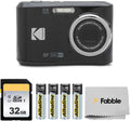 KODAK PIXPRO FZ45 16MP Digital Camera with 4X Optical Zoom 27mm Wide Angle and 2.7' LCD Screen Bundle with 32GB SD Memory Card, AA Batteries (4 Pack), Lens Cleaning Cloth (Black)