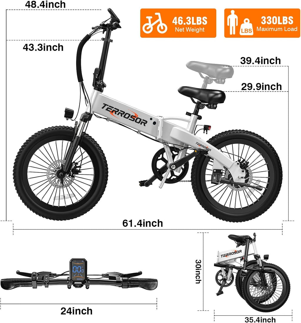 Electric Bike for Adults and Teens, 560W Motor 24MPH Compact Commuter Ebike, 32 Miles Range, 48V 10Ah Battery, 3 Shock Absorbers, 14' Mini Foldable Electric Bicycles with Basket, UL 2849 Certified
