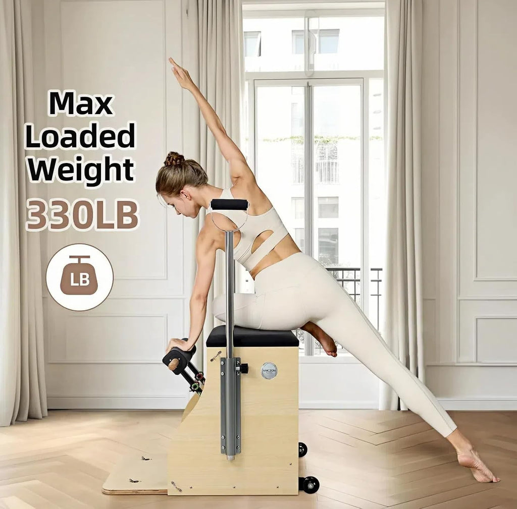 Pilates Chair, Split-Pedal Stability Combo Chair with Handles, Wunda Chair Pilates Machines for Home Use and Studio, 90% Assembled