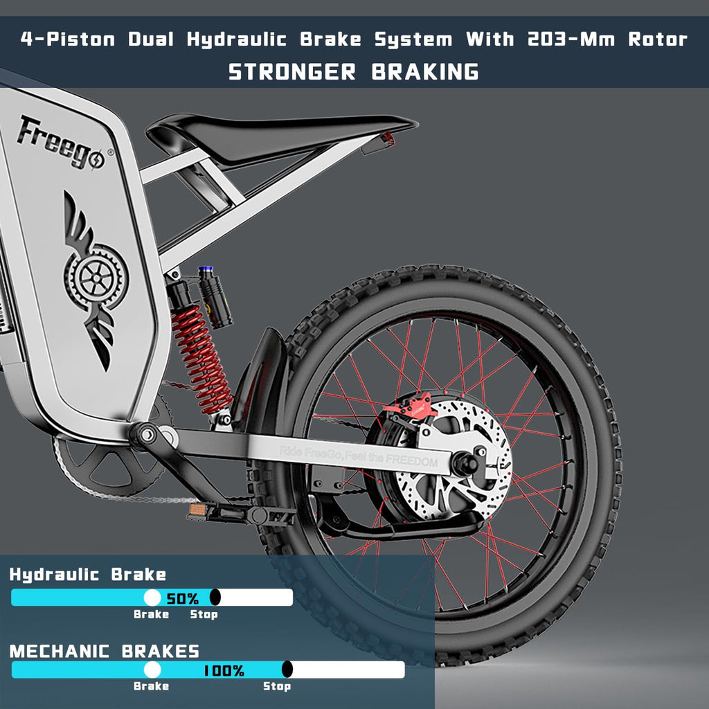 Freego Electric Motorcycle for Adults, X2Pro Electric Dirt Bike 6000W(Peak) Motor 60V/30Ah Battery,50MPH Off Road Electric Bicycle,19x2 Tire Full Suspension/Four-Piston Hydraulic Brake