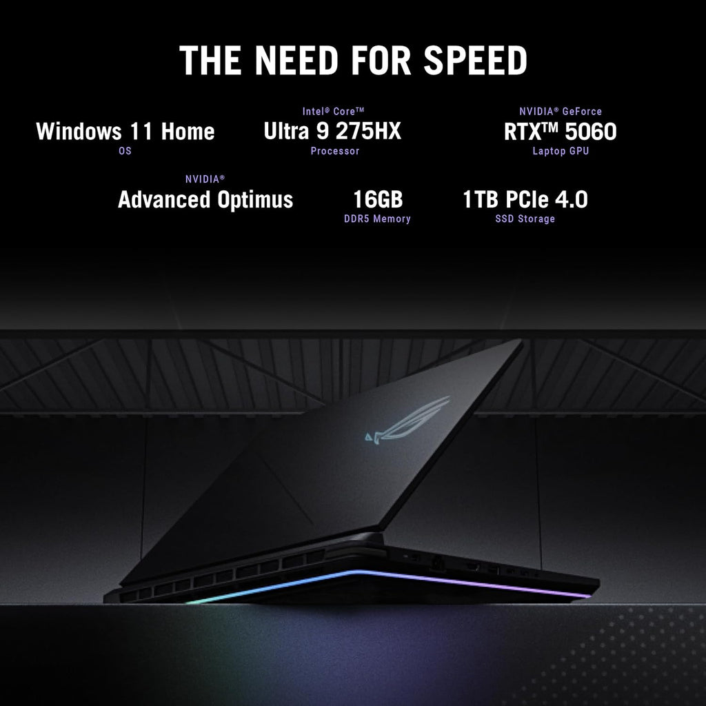 ASUS ROG Strix G16 (2025) Gaming Laptop, 16' ROG Nebula Display 16:10 2.5K 240Hz/3ms, NVIDIA® GeForce RTX™ 5060 GPU, Intel® Core™ Ultra 9 Processor 275HX, 16GB DDR5, 1TB SSD, Wi-Fi 7, Wind11 Home