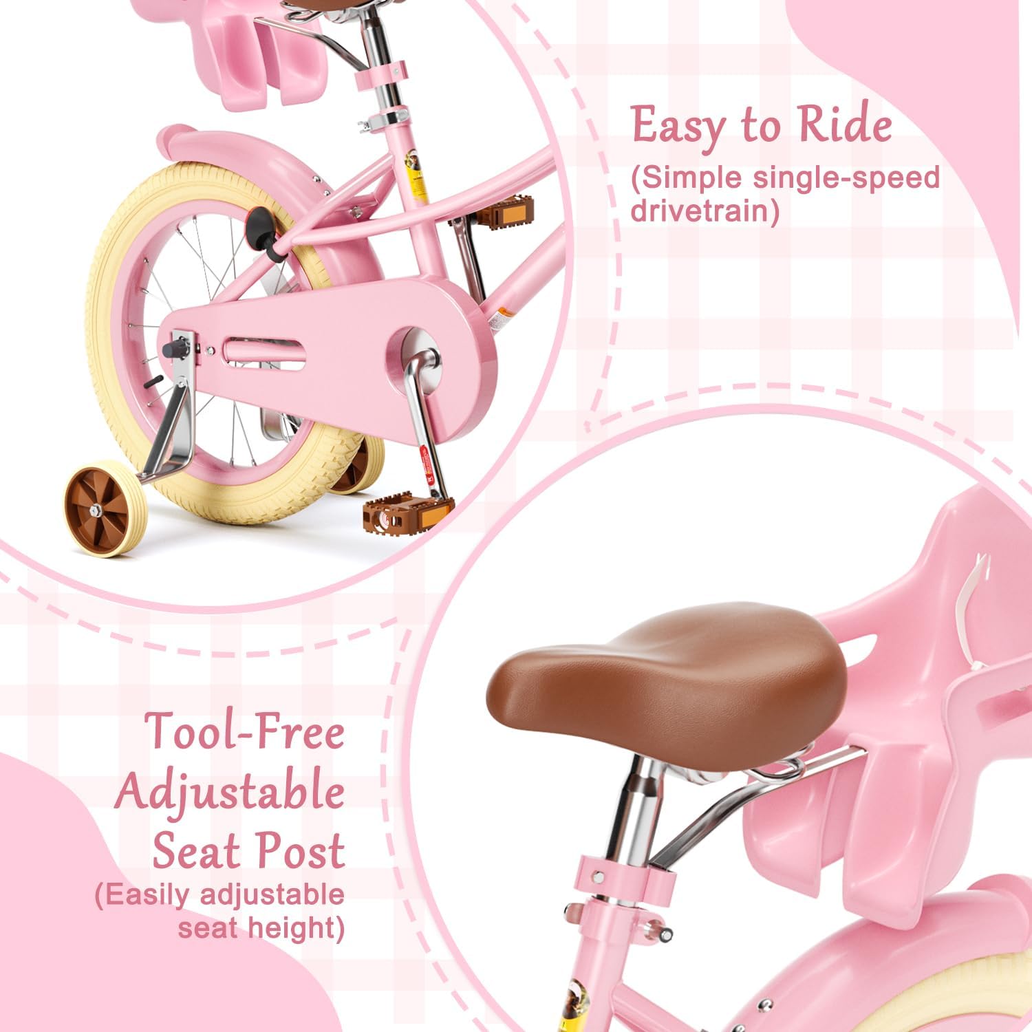 Glaf Toddler Girls Bike 12 14 16 20 Inch Girls Bike with Training Wheels Age 2-12 Years Old Bicycle Kids Bike with Basket and Doll Seat Adjustable Seat