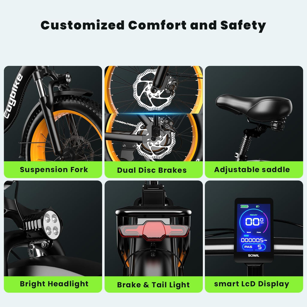 Folding Electric Bike for Adults and Seniors, 1000W Motor 48V 20AH Battery 30MPH 80 Miles, 20' Fat Tire All Terrain Ebike, 7-Speed Commuter E Bike, Step-Thru Electric Bicycle for Women and Teens