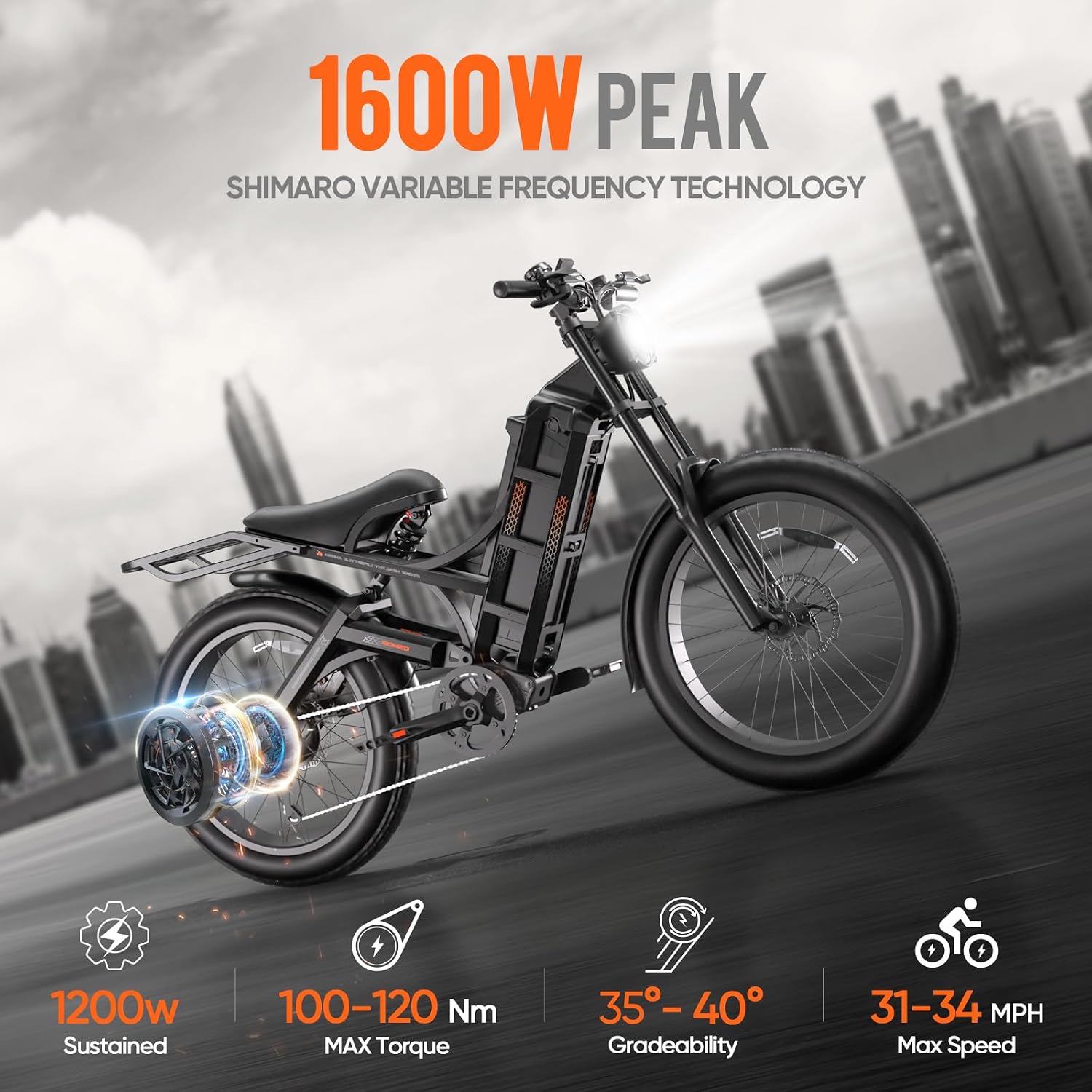 eAhora 2026 Romeo Pro 3 5600W 50Mph High-Torque Ebike, 60V 80Ah 250-Mile Long Range Electric Bike for Adults, Adjustable Air Suspension, 26'' Puncture-Proof Tire, UL 2849 Certified by TÜV