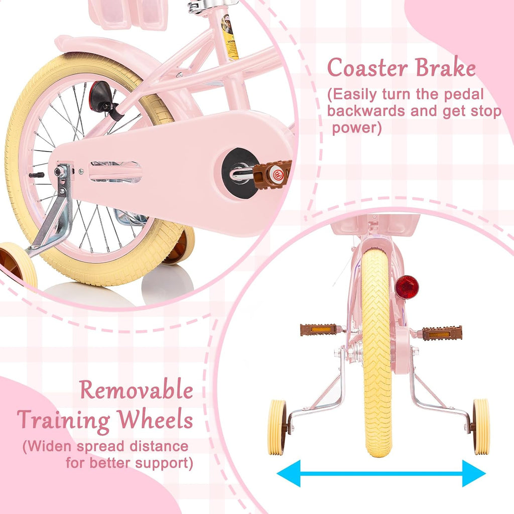 Glaf Toddler Girls Bike 12 14 16 20 Inch Girls Bike with Training Wheels Age 2-12 Years Old Bicycle Kids Bike with Basket and Doll Seat Adjustable Seat