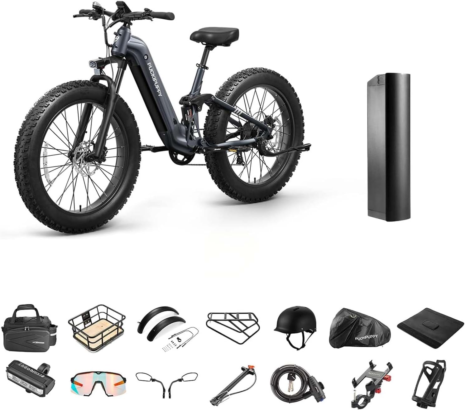PUCKIPUPPY Electric Bike for Adults 960W, 48V 20AH Battery Adult Electric Bicycles, 26' Fat Tire Full Suspension Step-Thru Ebike, 28MPH Mountain Ebike, 7 Speed, 80Miles Range