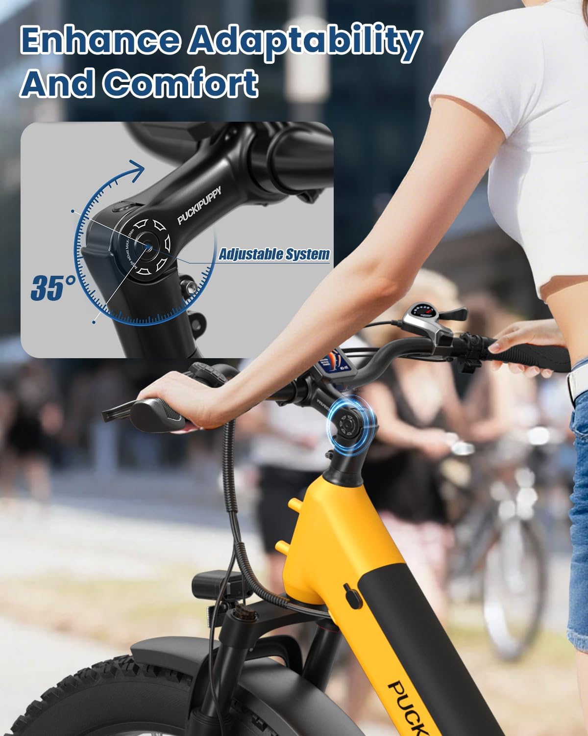PUCKIPUPPY Electric Bike for Adults 960W Peak, 48V 15AH Removable Battery Electric Bicycle, 28MPH Commuter E-Bike, 7 Speed, Up to 60 Miles,All Terrain 26' Fat Tire Front Suspension, Samoyed