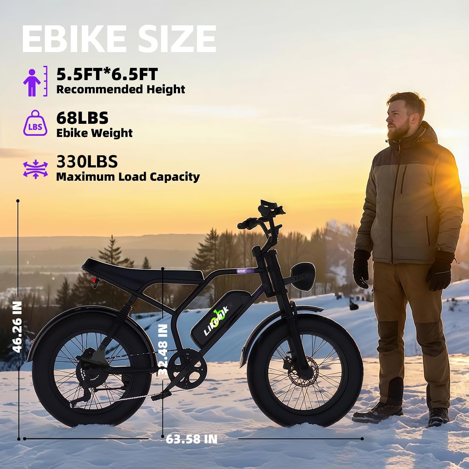 Likebike Electric Bike for Adults 1500W/2000W/3000W Peak,32/36/47MPH 20' Fat Tire Ebike, 48V 20AH/23AH/33Ah Removable Battery 7-Speed Full Suspension Mountain Bike Off Road Hydraulic Disc Brake