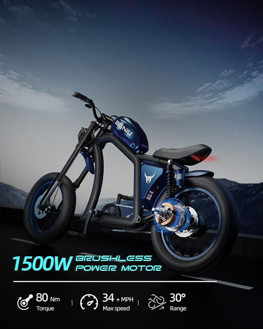 BIGNIU BG-X Electric Bike for Adults 1500W Brushless Motor with 48V/31.5Ah Battery, 34+ MPH Up to 40 Miles Range 20' *5' Fat TireFront/Rear Turn Signal, Dual Suspension