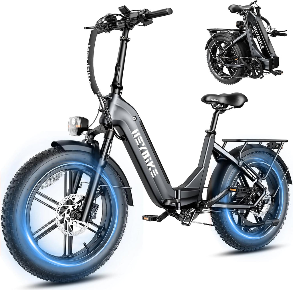 Heybike Ranger 20'x4.0' Fat Tire Folding Electric Bike for Adults, 1200W/1800W Peak Motor, 28/32MPH, up to 55/90 Miles Range, UL2849 Certified Removable Battery for Commute Beach Mountain Snow E Bike